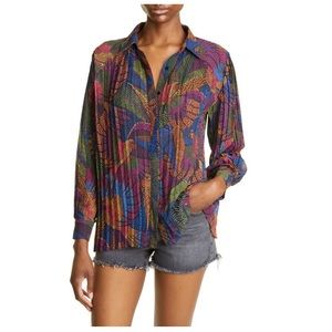 Farm Rio Dotted Macaws Pleated Button Up Shirt Size M - Like New